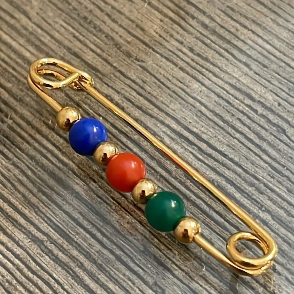 Vintage Avon Classic Beaded Pin Gold-tone Metal Safety Pin - Brooch